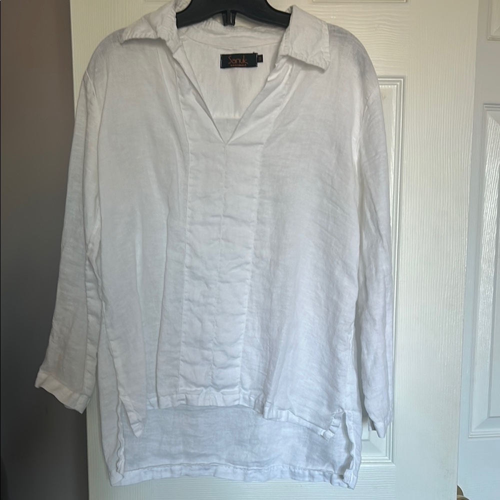 100% linen white top long sleeves
